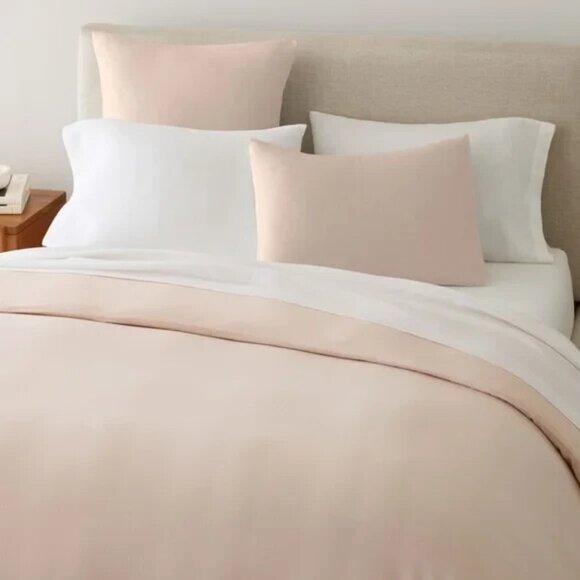 West Elm KING Duvet Cover Organic Percale Cotton Shell Pink - Picture 1 of 5
